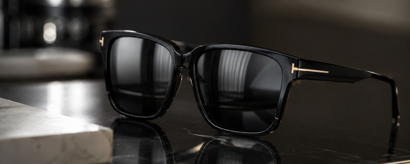 Luksusowe okulary przeciwsłoneczne premium w eleganckiej aranżacji produktowej