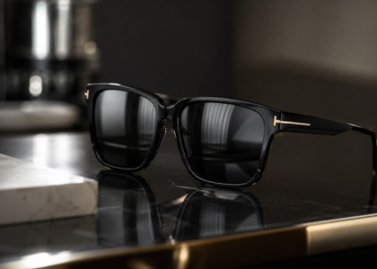Luksusowe okulary przeciwsłoneczne premium w eleganckiej aranżacji produktowej